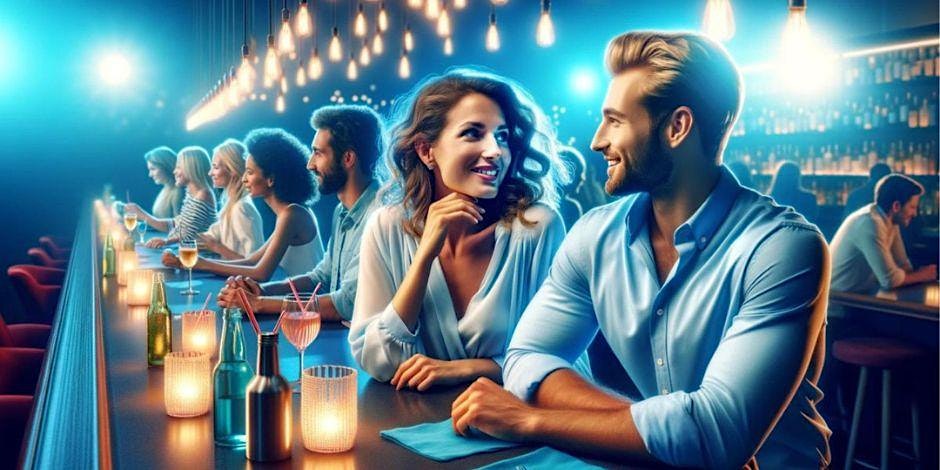 singles party with young adults flirting at a bar