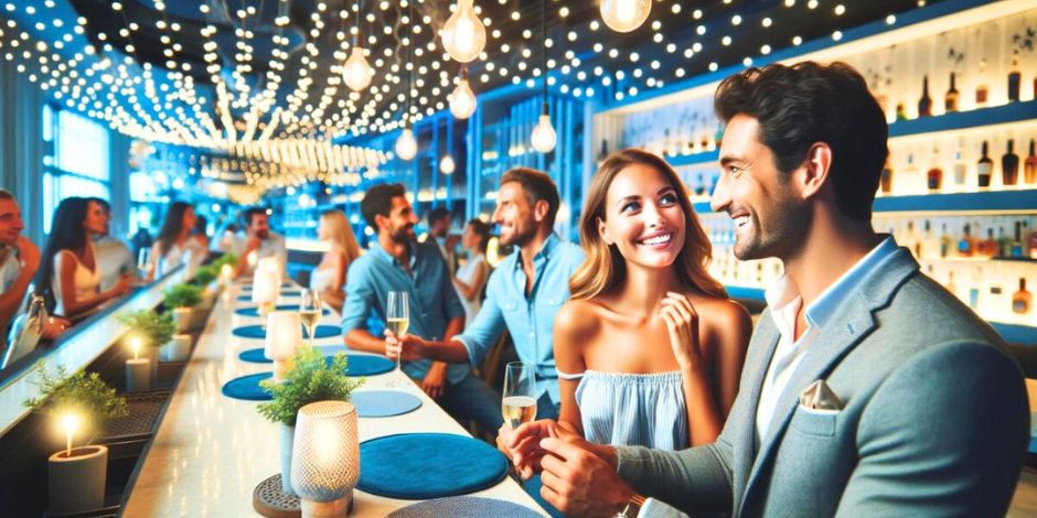 singles on a blind date at a bar