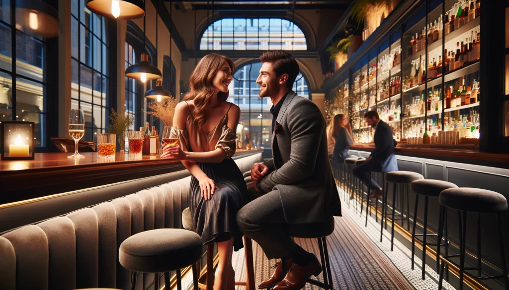 image of a man and woman on a date at a bar in Melbourne.