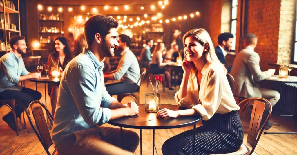 man and woman meeting at speed dating event