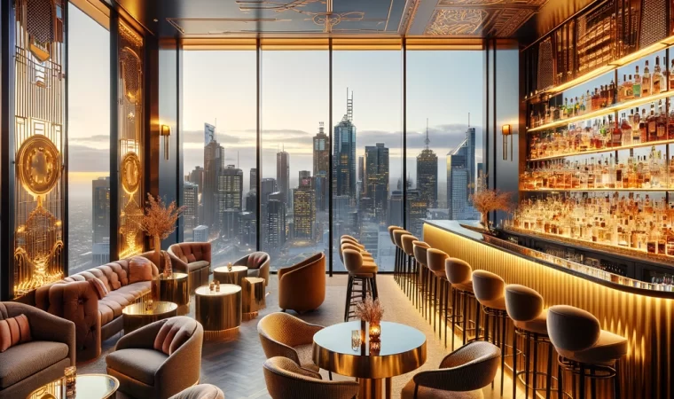 image of Lui Bar in Melbourne, showcasing its luxurious interior and stunning city views