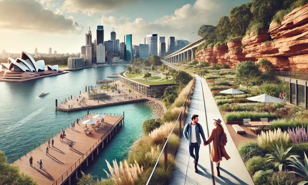 a couple exploring Barangaroo Reserve