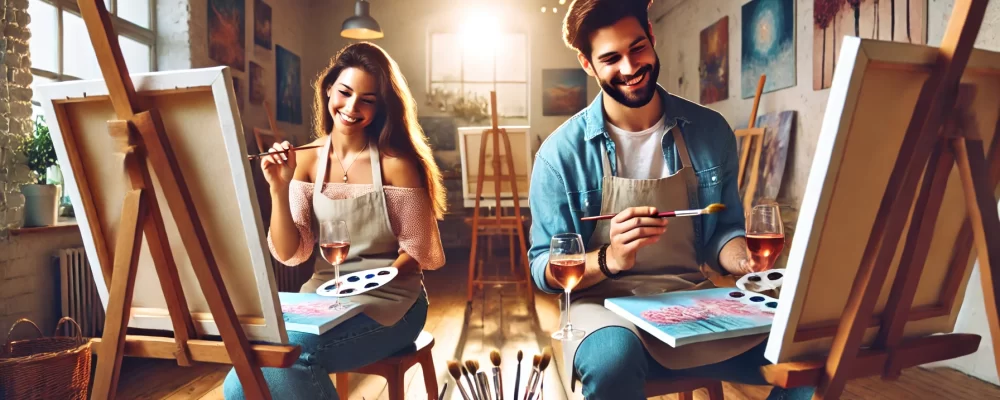 couple enjoying a paint and sip session