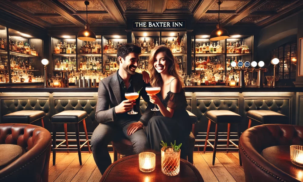 couple enjoying cocktails at The Baxter Inn