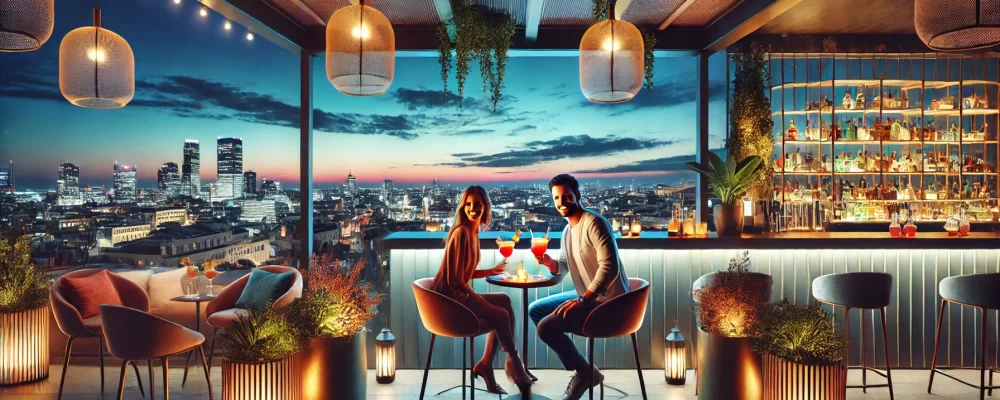 couple enjoying drinks at a Rooftop Bar