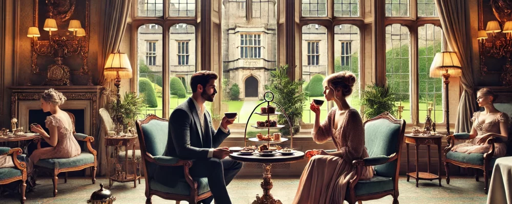 couple enjoying high tea at Overnewton Castle