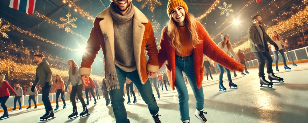 couple enjoying ice skating at O'Brien Icehouse