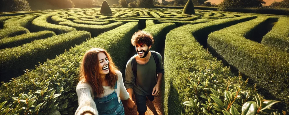 couple exploring the Ashcombe Maze