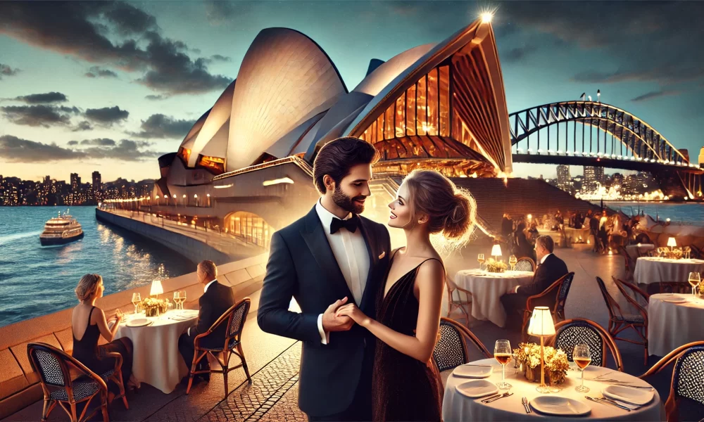 couple on a date at the Sydney Opera House in Sydney, Australia